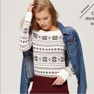 LOFT Fair Isle Snowflake Nordic Print Ivory Black M Medium